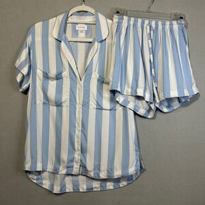 Piyama Womens Striped Pajama Set XS Blue White Short Sleeve Sleepwear Loungewear